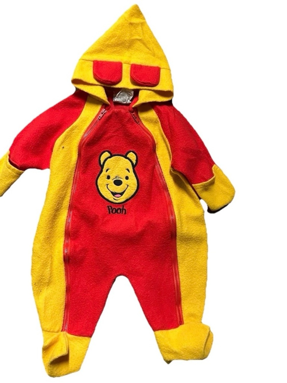 Vintage Pooh Yellow Red Fleece Bunting One Piece Size 0-6 Months